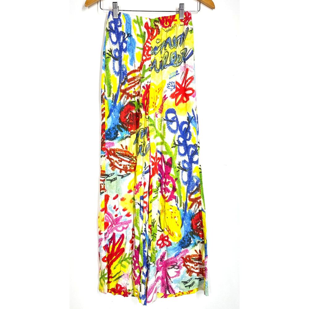 Simon Miller Pia Pants Graphic Print Linen Blend Wide Leg Palazzo Multicolor XS